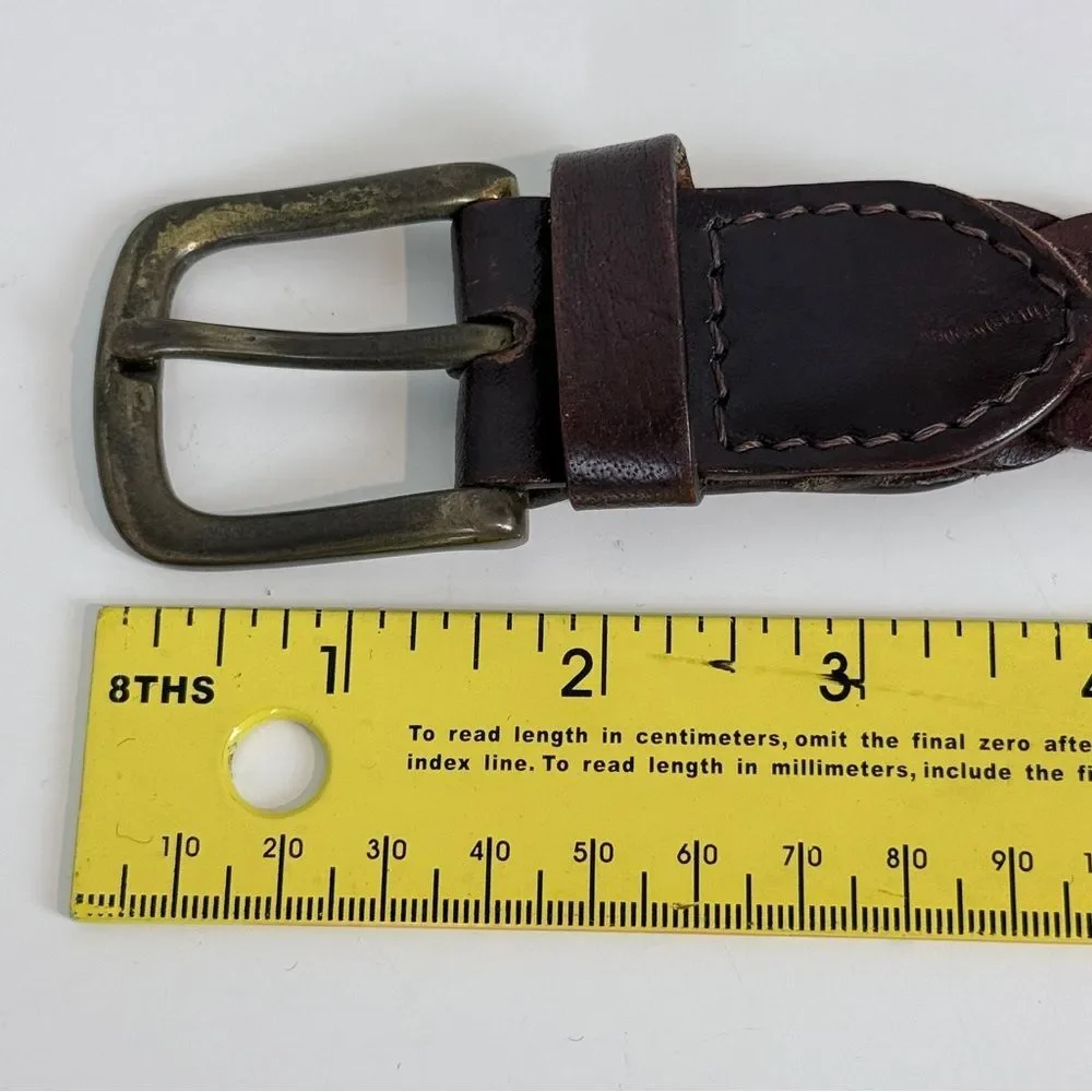 Brown Woven Leather Belt Brass Buckle 42